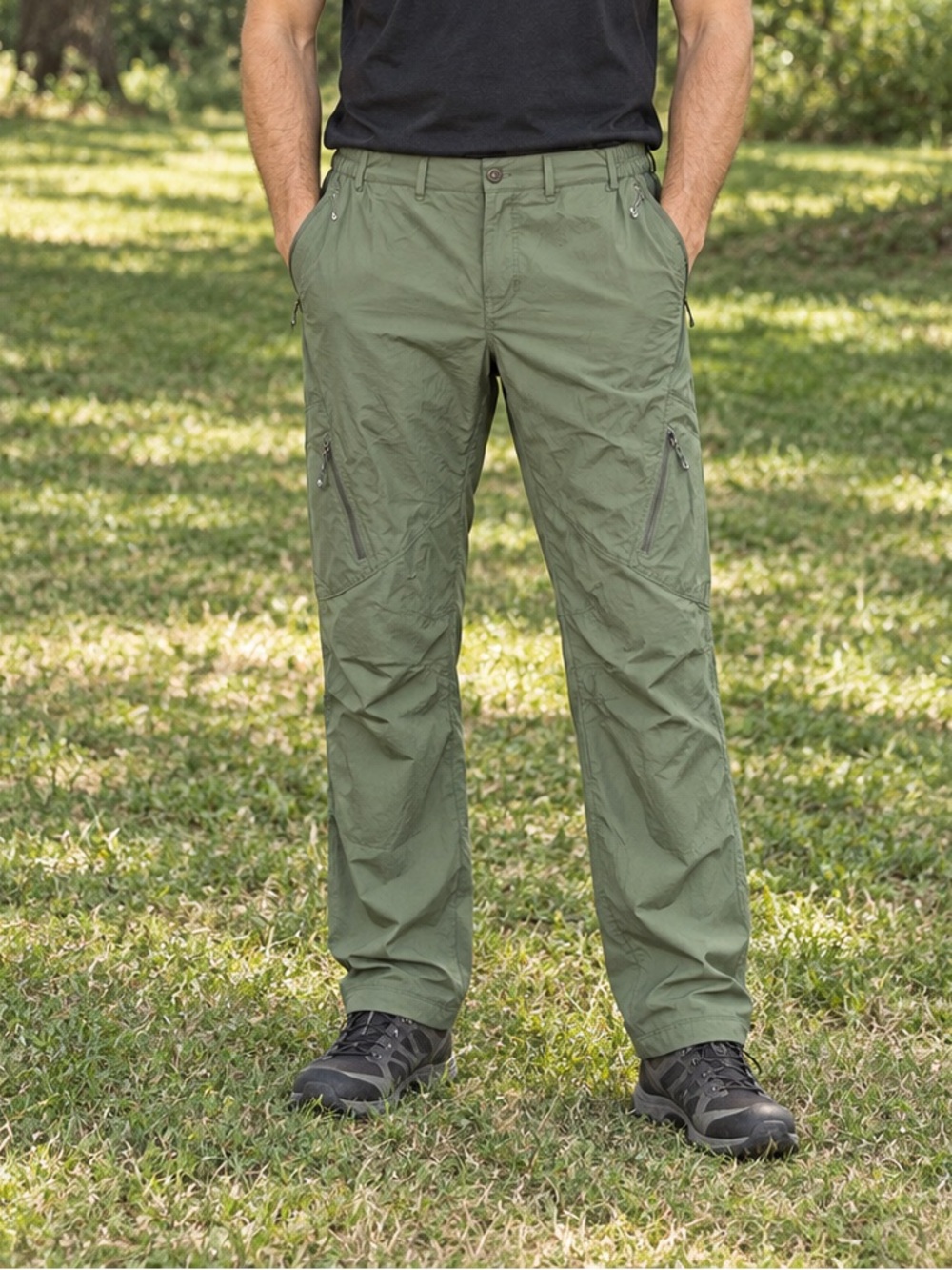 Men's Olive Cargo Pants with Zip Pockets
